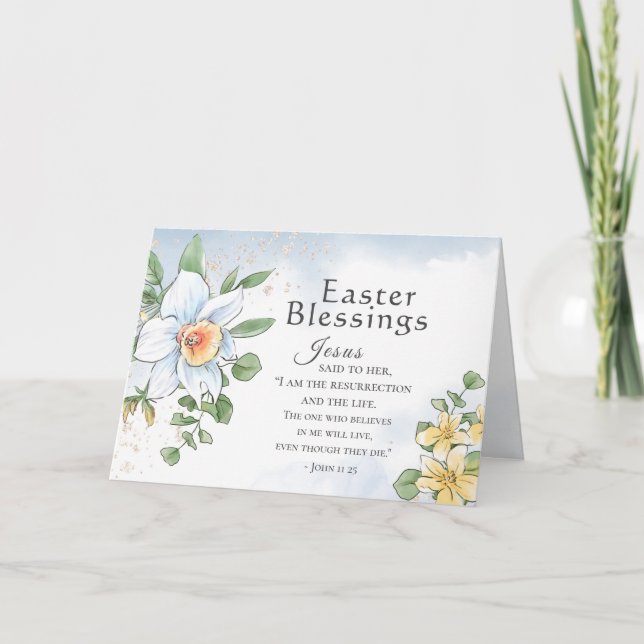 Easter Blessings John 11:25 Bible Verse Card (Front)
