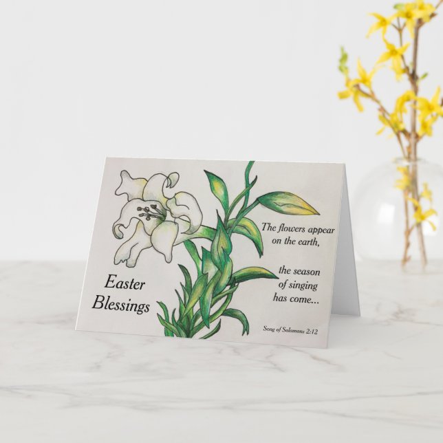 Easter Blessings Lily Card Bible Quote (Yellow Flower)