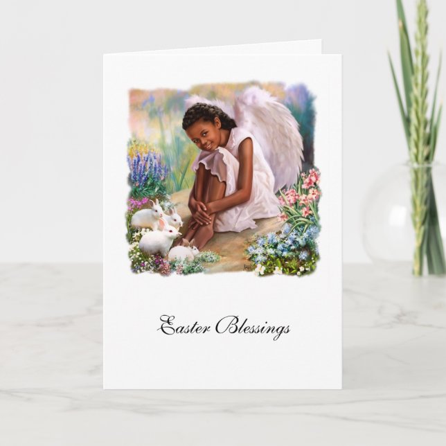 Easter Blessings. Little Afro Angel Greeting Cards (Front)