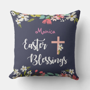 Easter Blessings of Risen Christ Flowers Cushion