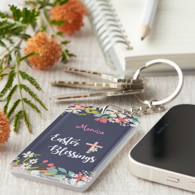 Easter Blessings of Risen Christ Flowers Key Ring (Front Right)