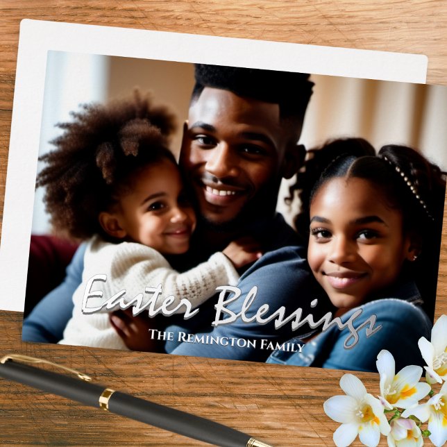 Easter Blessings Photo Simple Elegant (An 'Easter Blessings' greeting card with foil detail, personalized with a photo and names)