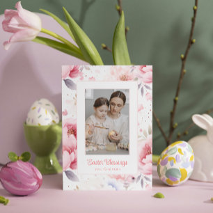 Easter Blessings   Pink Flowers Pattern   Easter Holiday Card