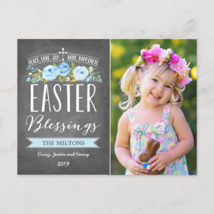 Easter Blessings Rose Banner Chalkboard Easter Holiday Postcard