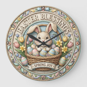 Easter Blessings Spring Joy Basket Large Clock