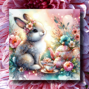 Easter Blessings Spring Tea Glitter Bunny Easter Holiday Card