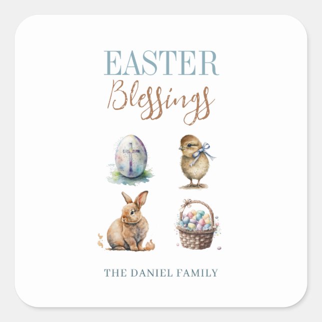 Easter Blessings Square Sticker (Front)
