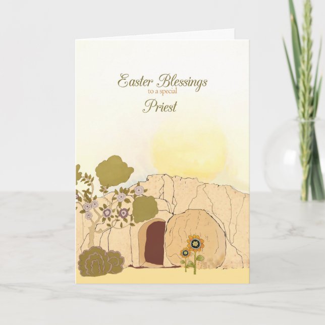 Easter Blessings to my priest, empty tomb Holiday Card (Front)