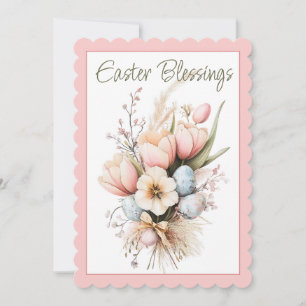 Easter Blessings Tulip Bouquet Scalloped Flat Card