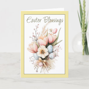 Easter Blessings Tulip Bouquet Yellow Folded Holiday Card