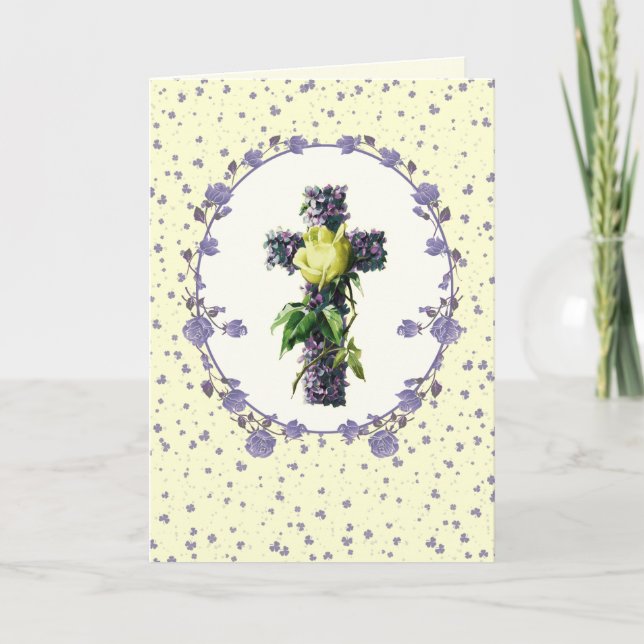 Easter Blessings. Vintage Cross Religious Easter  Holiday Card (Front)