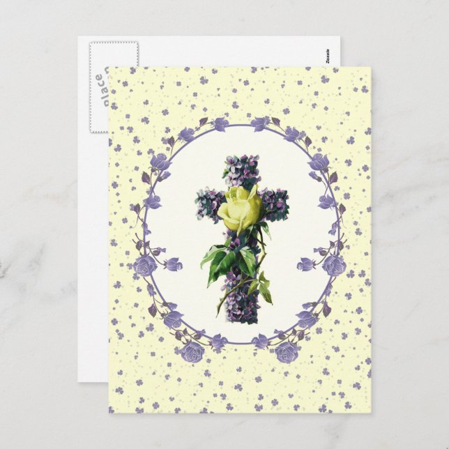 Easter Blessings. Vintage Easter Cross Religious  Holiday Postcard (Front/Back)