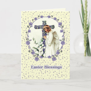 Easter Blessings. Vintage Praying Angel Religious Holiday Card