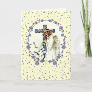 Easter Blessings. Vintage Praying Angel Religious Holiday Card