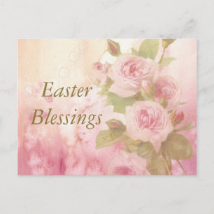 Easter Blessings Vintage Roses Postcard