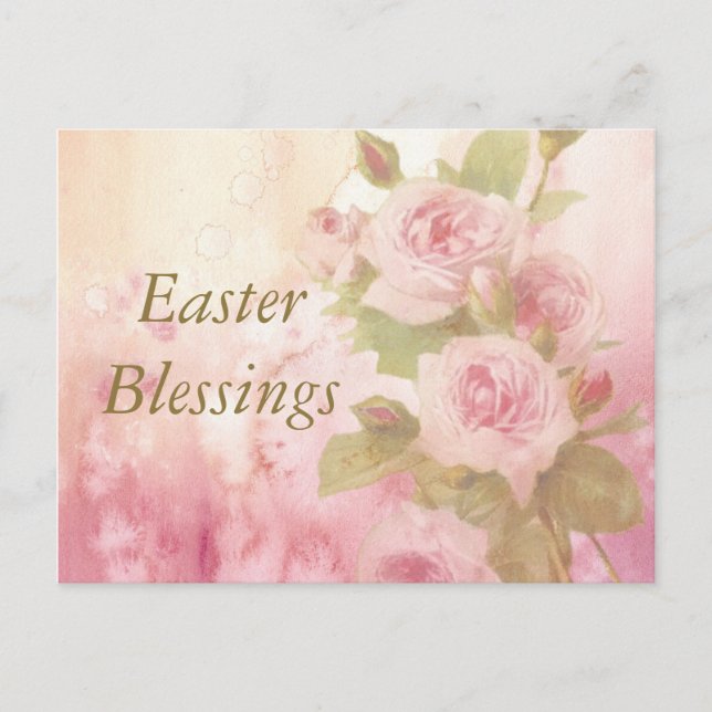 Easter Blessings | Vintage Roses Postcard (Front)
