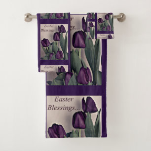 Easter Blessings w/Dark Purple Tulips Bath Towel Set