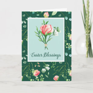 Easter Blessings with Florals on Dark Green Card
