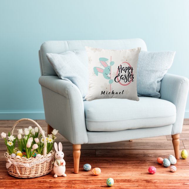 Easter Blue Bunny Personalized Throw Pillow (Creator Uploaded)