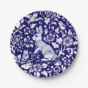 Easter Blue White Rabbit Standing Bunny Delft Paper Plate