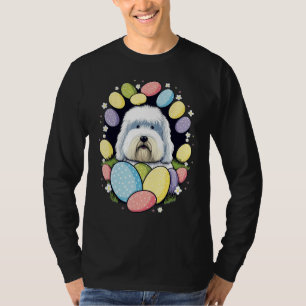 Easter Bobtail Bunny Eggs Dog on Easter Old Englis T-Shirt
