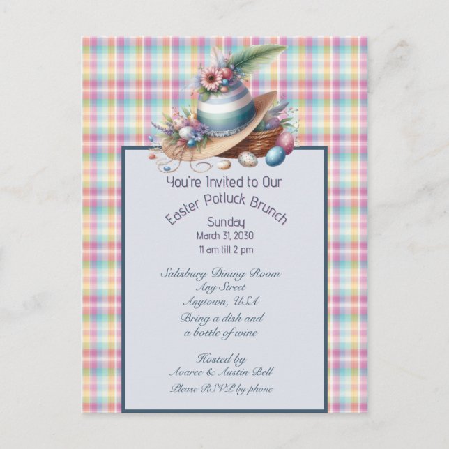 Easter Bonnet and Eggs Potluck Brunch Invitation (Front)