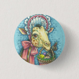 EASTER BONNET GIRAFFE BUTTON Round