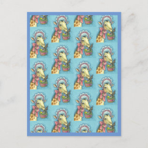 EASTER BONNET GIRAFFE, EGG BASKET HOLIDAY POSTCARD