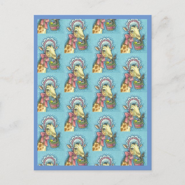 EASTER BONNET GIRAFFE, EGG BASKET HOLIDAY POSTCARD (Front)