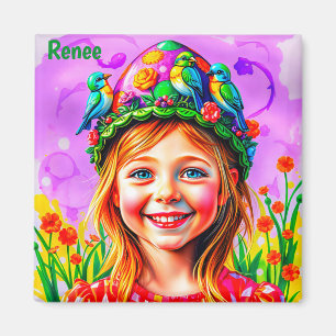 ~ EASTER BONNET ~ Happy Girl ~ Magnet
