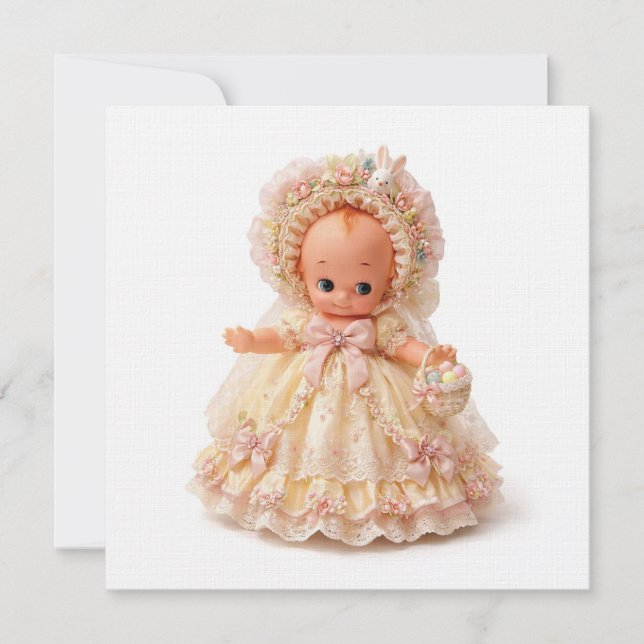 Easter Bonnet Kewpie Linen Card (Front)