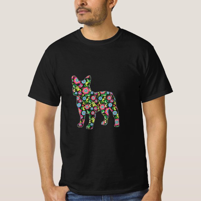Easter Boston Terrier Dog Easter Spring Flowers T-Shirt (Front)