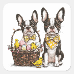 Easter Boston Terrier Dogs Square Sticker