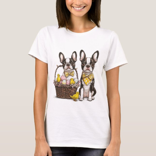 Easter Boston Terrier Dogs T-Shirt (Front)