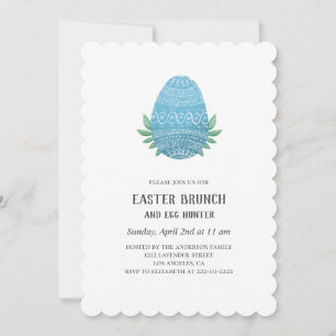 Easter brunch and egg hunt. Blue spring invitation