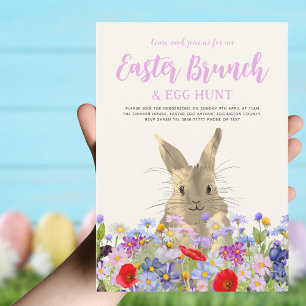 Easter Brunch and Egg Hunt Boho Bunny Floral Invitation