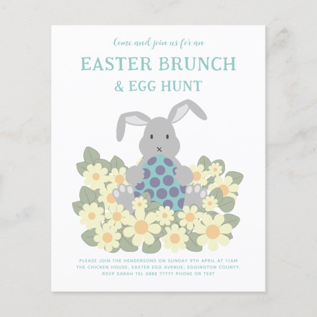 Easter Brunch and Egg Hunt Bunny Floral Budget Flyer (Front)