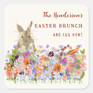 Easter Brunch and Egg Hunt Bunny Floral Custom Square Sticker