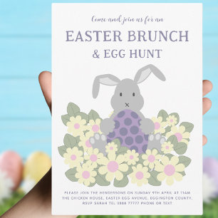 Easter Brunch and Egg Hunt Cute Bunny Floral Invitation