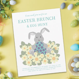 Easter Brunch and Egg Hunt Cute Bunny Floral Invitation Postcard