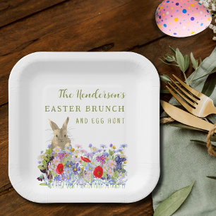 Easter Brunch and Egg Hunt Cute Bunny Floral Paper Plate