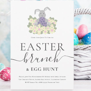 Easter Brunch and Egg Hunt Cute Bunny Invitation