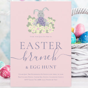 Easter Brunch and Egg Hunt Cute Bunny Pink Invitation