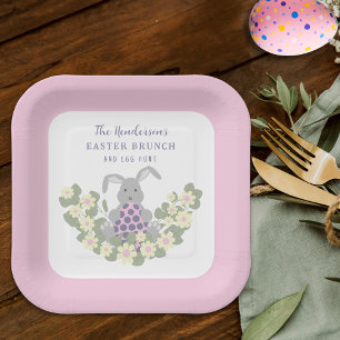 Easter Brunch and Egg Hunt Cute Bunny Pink Paper Plate