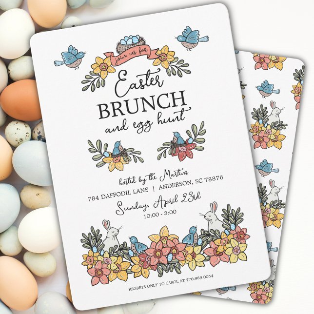 Easter Brunch and Egg Hunt Cute Floral Easter Invi Invitation (Creator Uploaded)