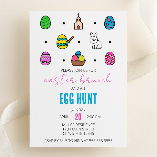Easter Brunch and Egg Hunt Line Icons Easter Party Invitation (Creator Uploaded)