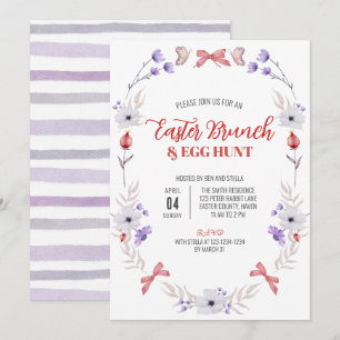 Easter Brunch and Egg Hunt, Purple White Floral Invitation