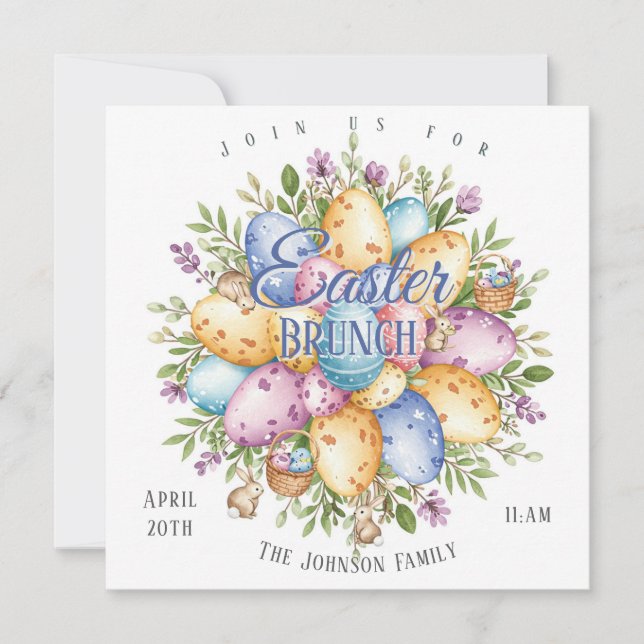 Easter Brunch - Bunny and Easter Egg Flower Invitation (Front)