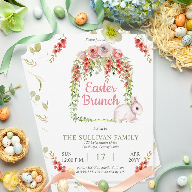 Easter Brunch Bunny Rabbit Floral | Vines Frame Invitation (Creator Uploaded)
