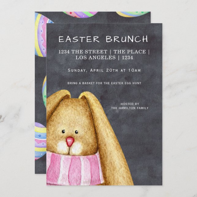 Easter Brunch Bunny Rabbit in Scarf Invitation (Front/Back)
